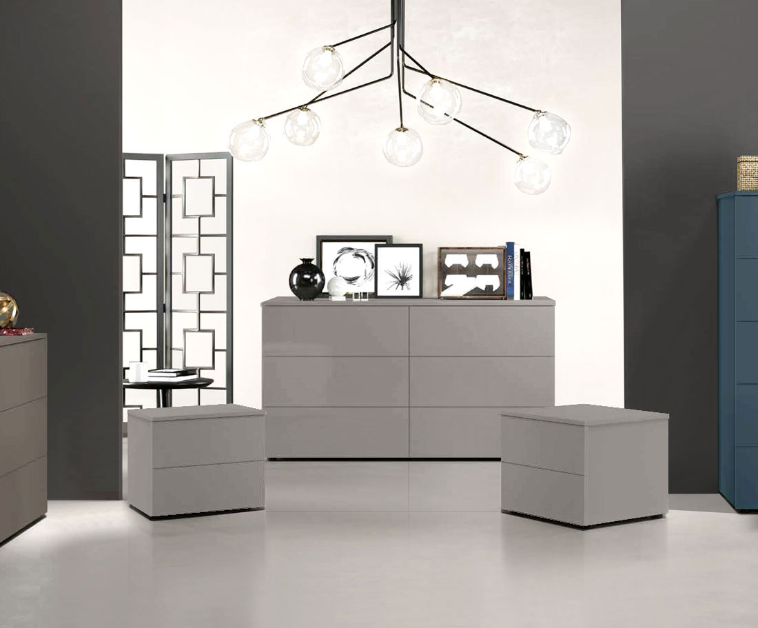Set moderno composto da comodini e comò 6 cassetti, Grigio Seta