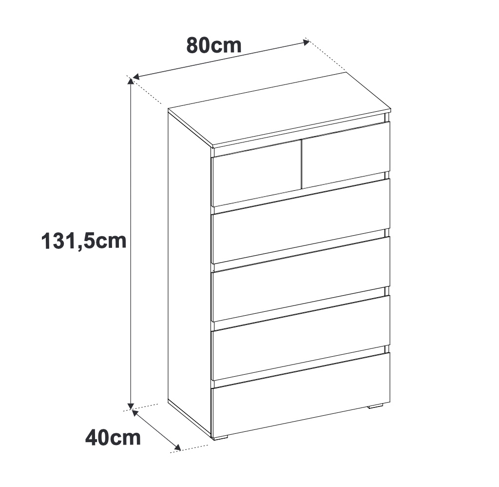 Spazioso settimino 6 cassetti, finitura Bianco Lucido 