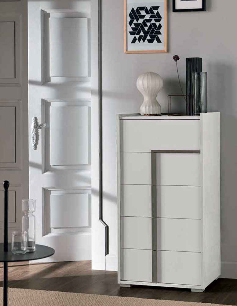 Set Garda con comò, 2 comodini e settimino in finitura Noce bianco