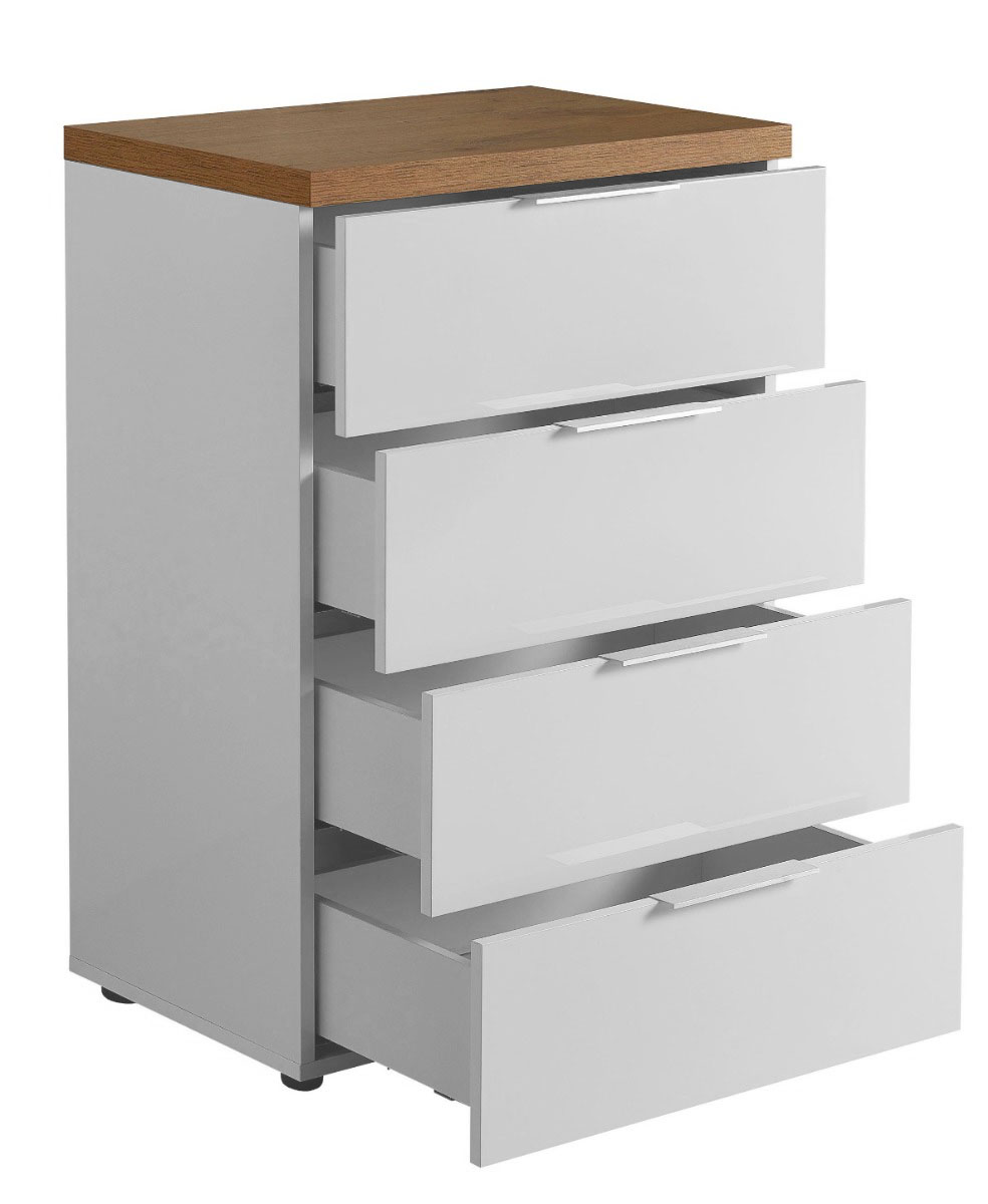 Settimino 4 cassetti finitura Bianco lucido e Castagno, Made in Italy