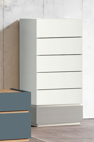 Settimino 6 cassetti, finitura Bianco opaco e grigio seta