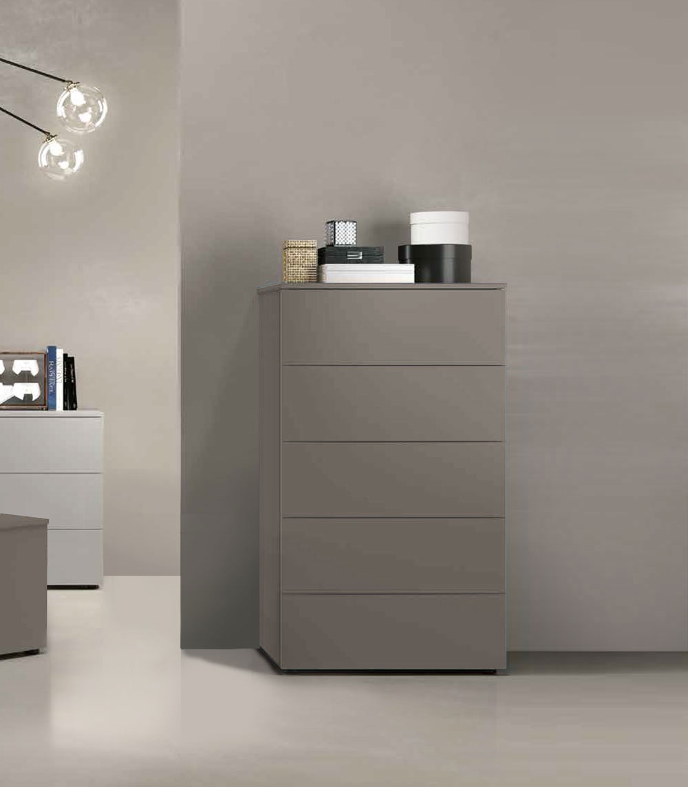 Settimino, Comodone moderno a 5 cassetti in finitura Grigio Cenere