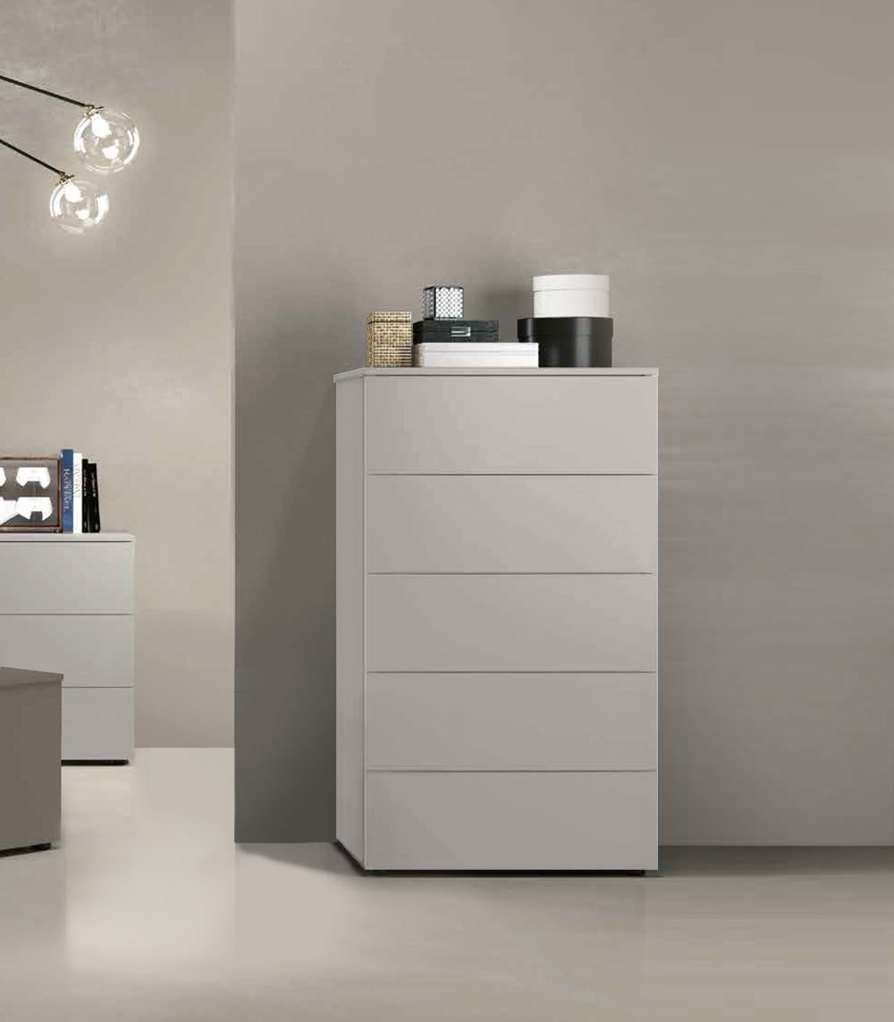 Settimino, Comodone moderno a 5 cassetti in finitura Grigio Seta