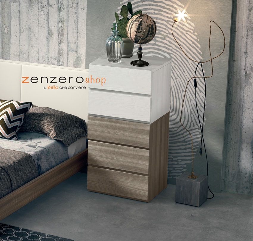 Settimino Bicolor con 5 cassetti di alta qualità in Frassinato bianco e Olmo