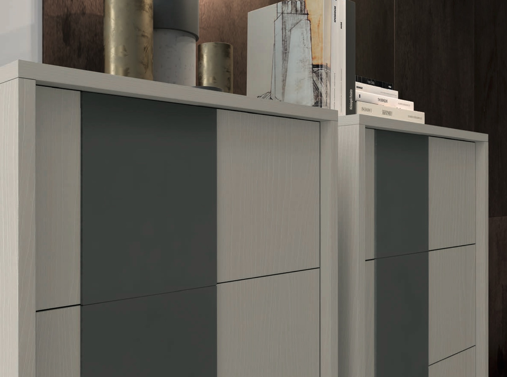 Settimino bicolor 5 cassetti con piedini, Rovere dorian e Grigio titanio