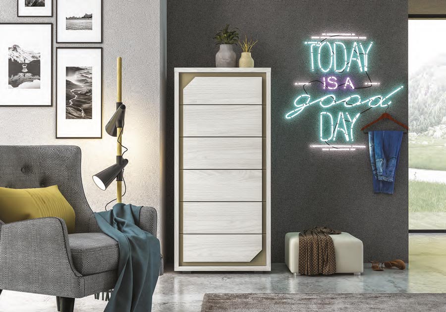 Settimino 6 cassetti, finitura Olmo Bianco, Made in Italy