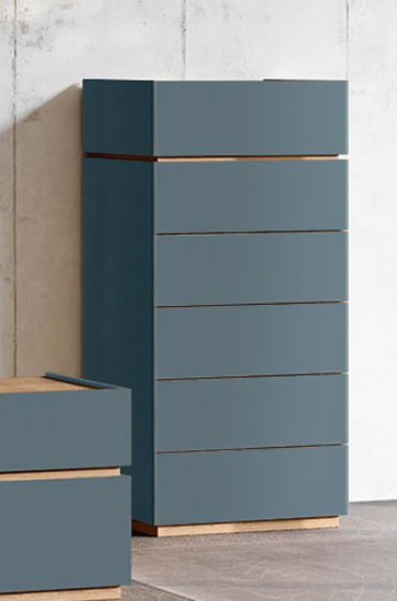 Settimino 6 cassetti, finitura Petrolio e noce biondo