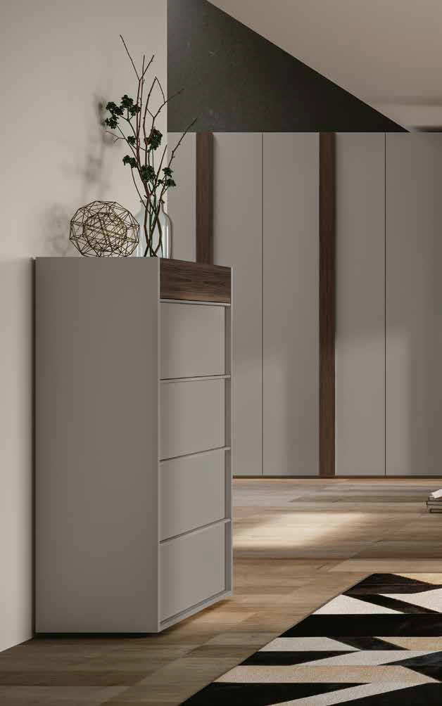 Settimino bicolor Bali, 5 cassetti, Grigio seta e Noce moro