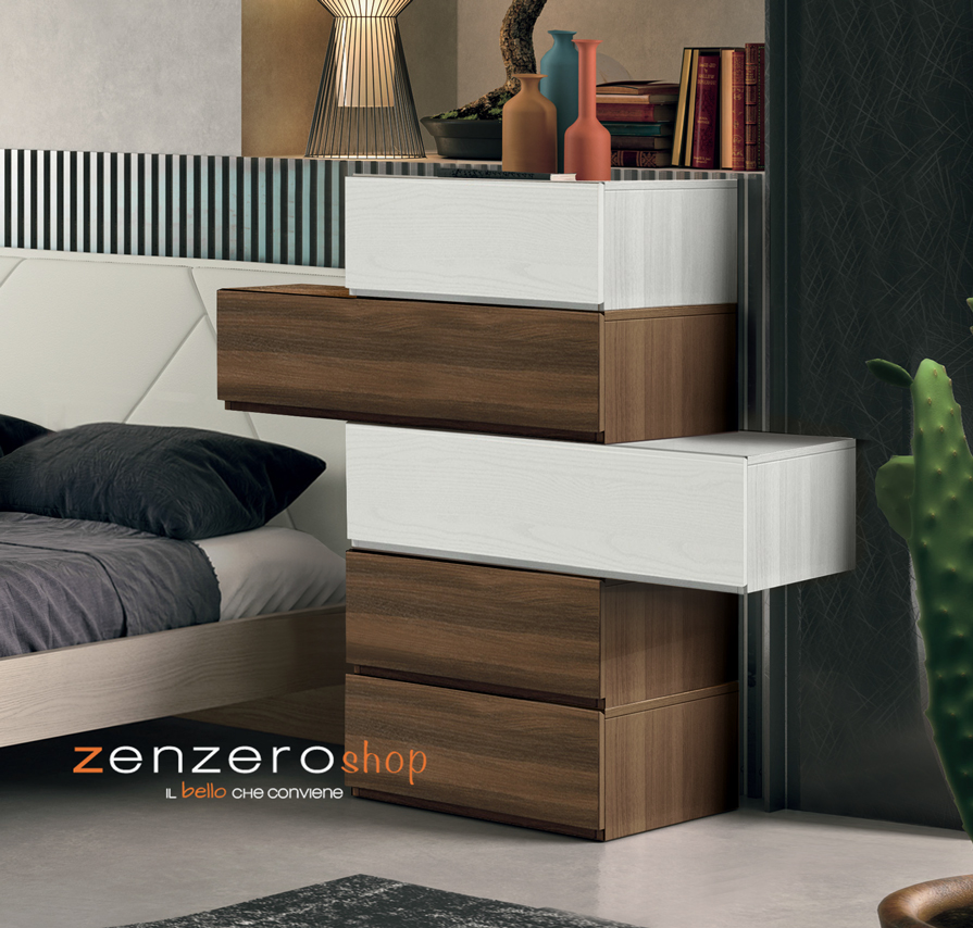 Settimino Bicolor particolare L.115.2 con 5 cassetti di alta qualità in Frassinato bianco e Quercia brown