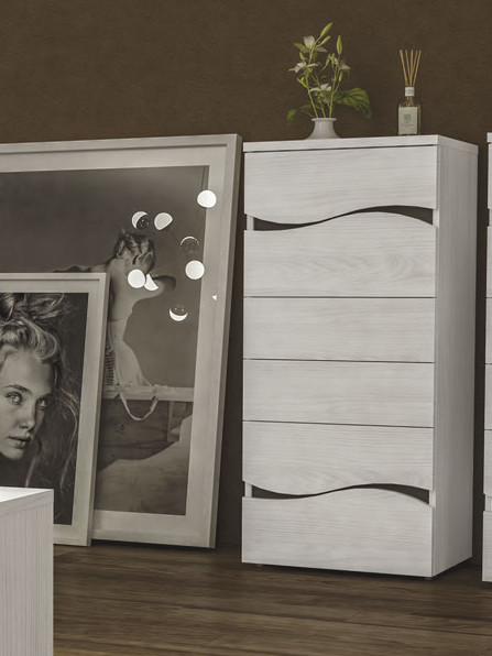 Settimino moderno con 6 cassetti, Olmo Bianco, Made in Italy