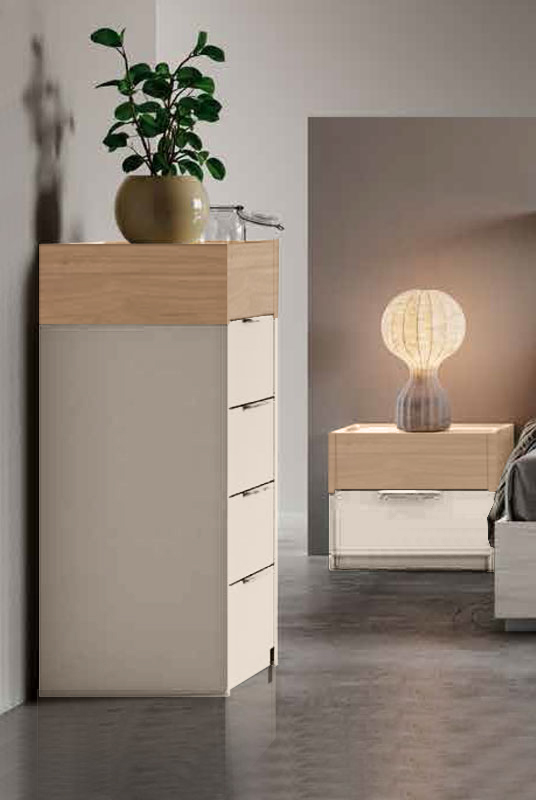 Settimino moderno 5 cassetti, in finitura Noce Biondo e Orzo