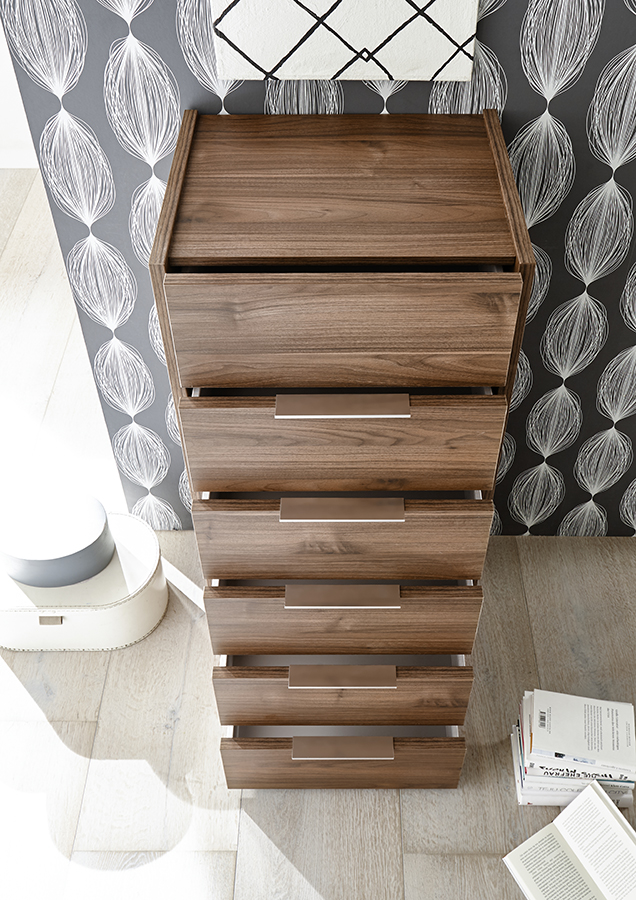 Conveniente Settimino moderno con 6 cassetti, Noce stelvio