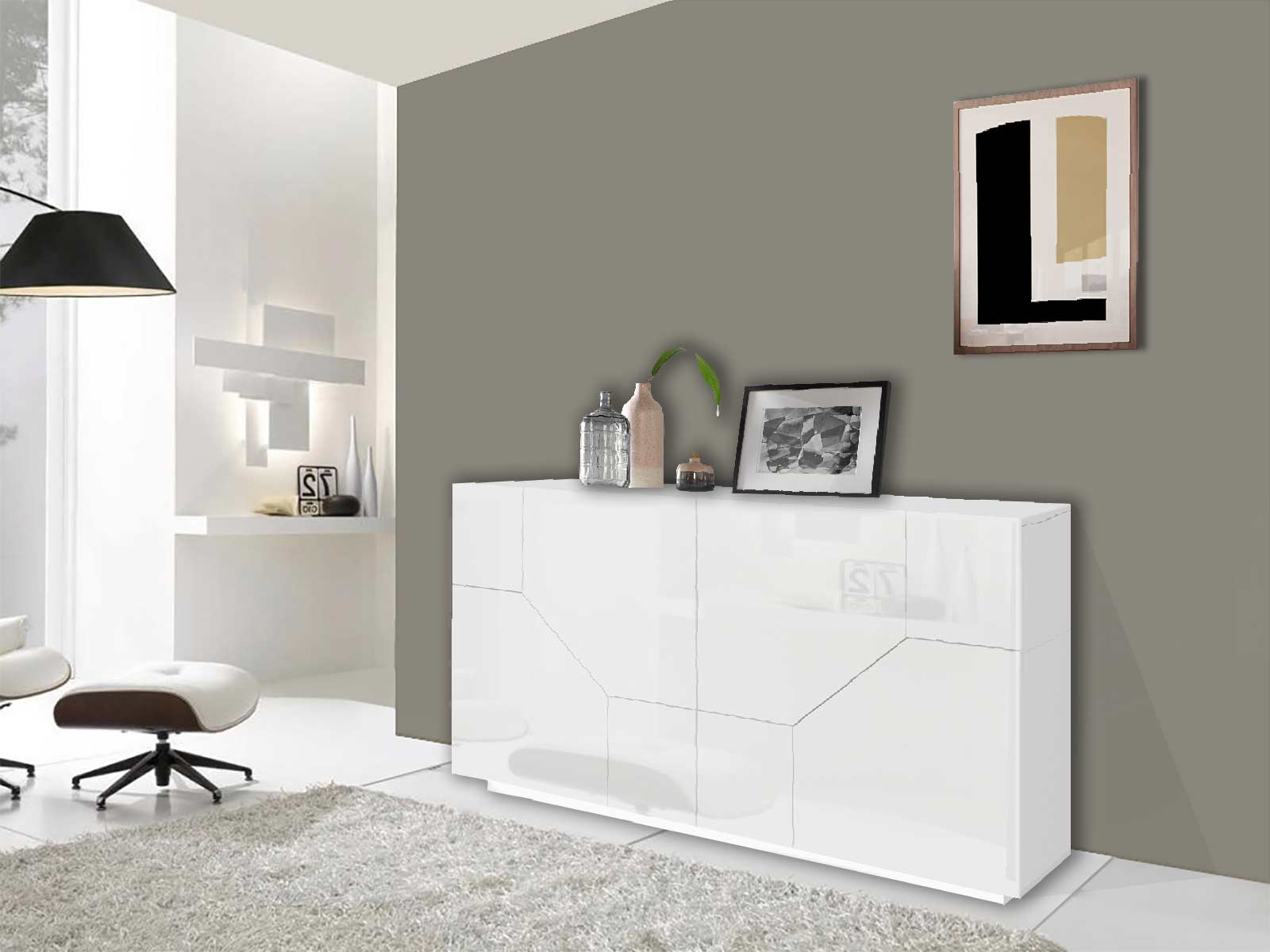 Credenza salvaspazio 4 ante in finitura Bianco lucido 