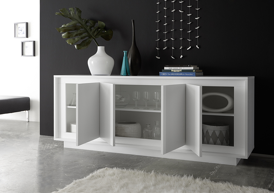 Conveniente Credenza Moderna, Madia di Design, 4 ante, Bianco Opaco