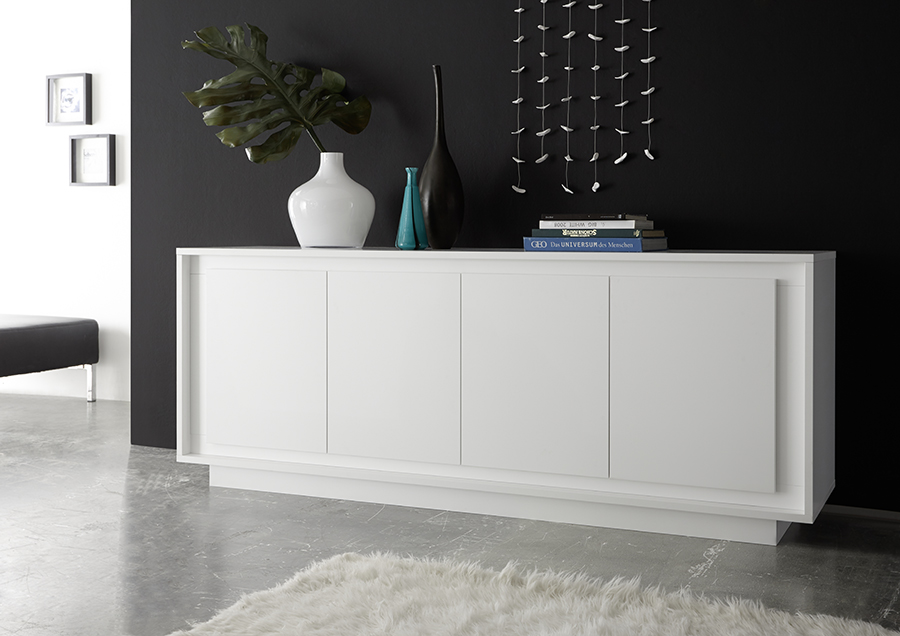 Conveniente Credenza Moderna, Madia di Design, 4 ante, Bianco Opaco