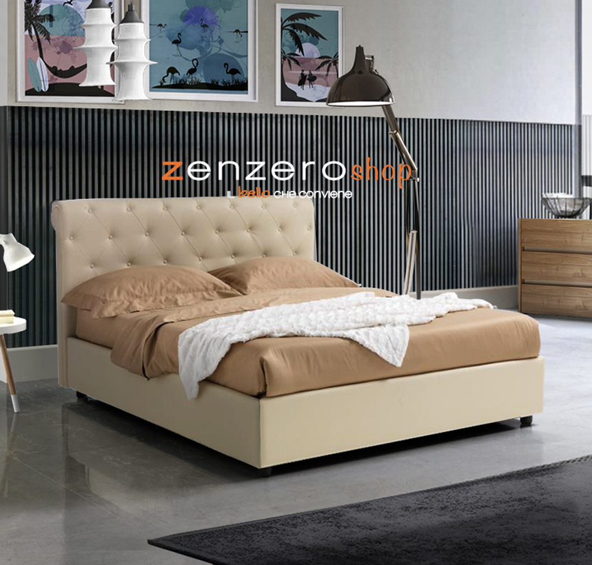 Letti contenitori matrimoniali, letto in ecopelle color Piuma Beige