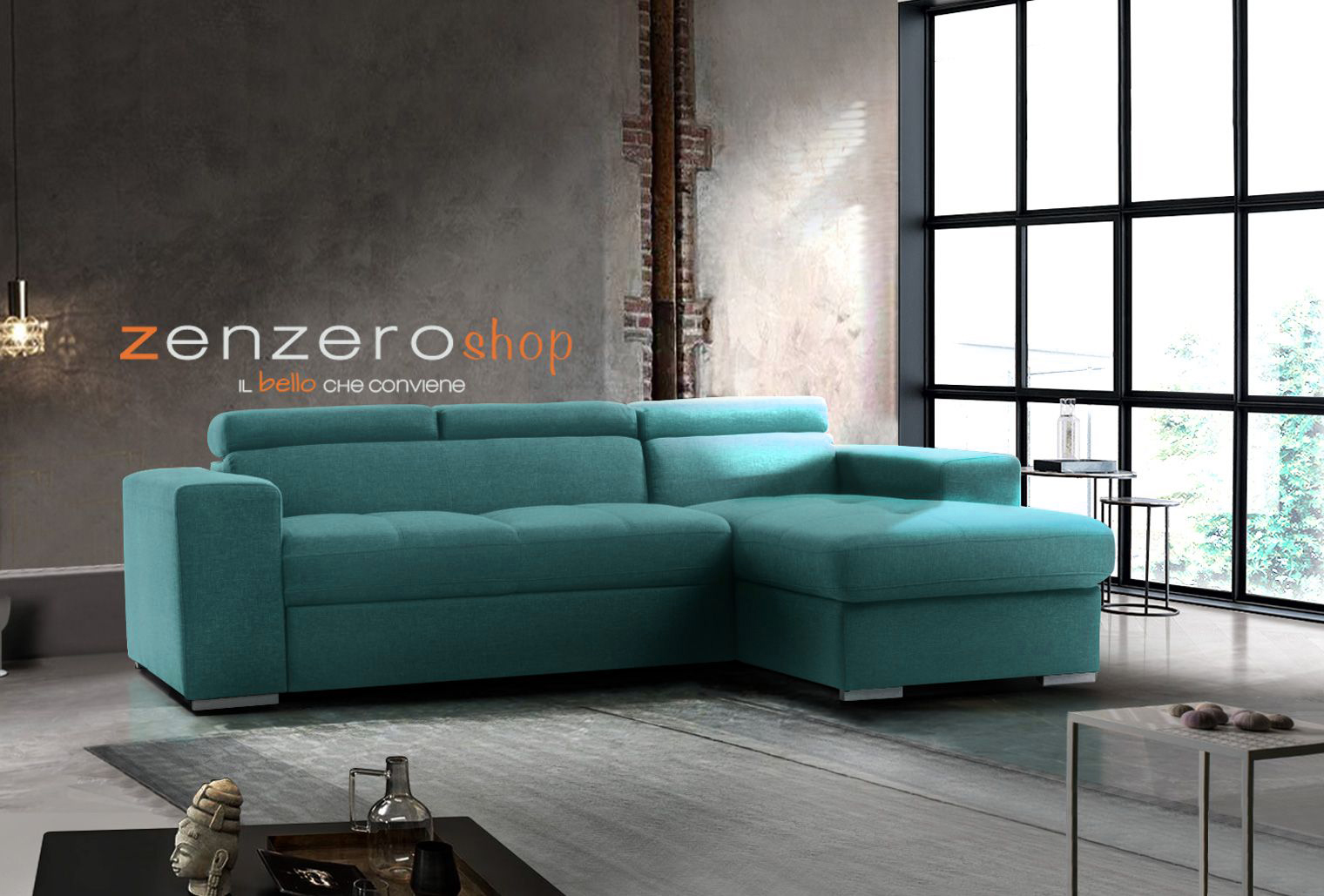 Divano moderno trasformabile Pilatus, divano letto Verde Smeraldo, made in Italy