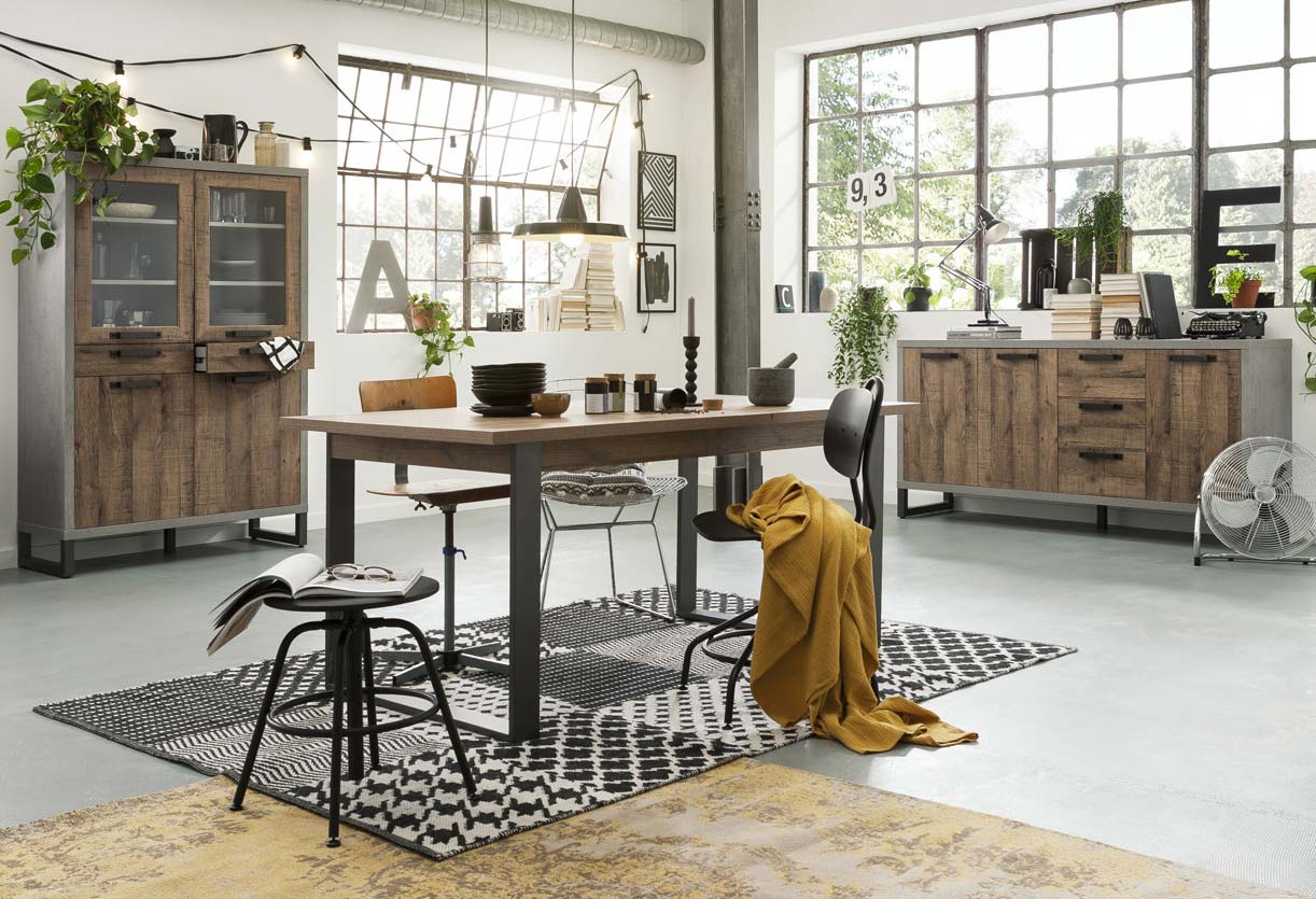 Soggiorno Industry in finitura Cemento e Rovere invecchiato