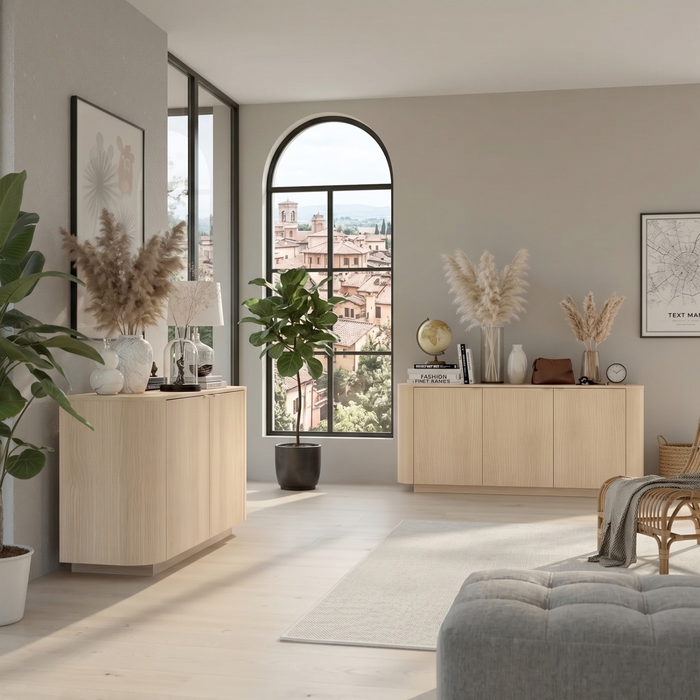 Soggiorno moderno Rovere Lindberg, 2 madie