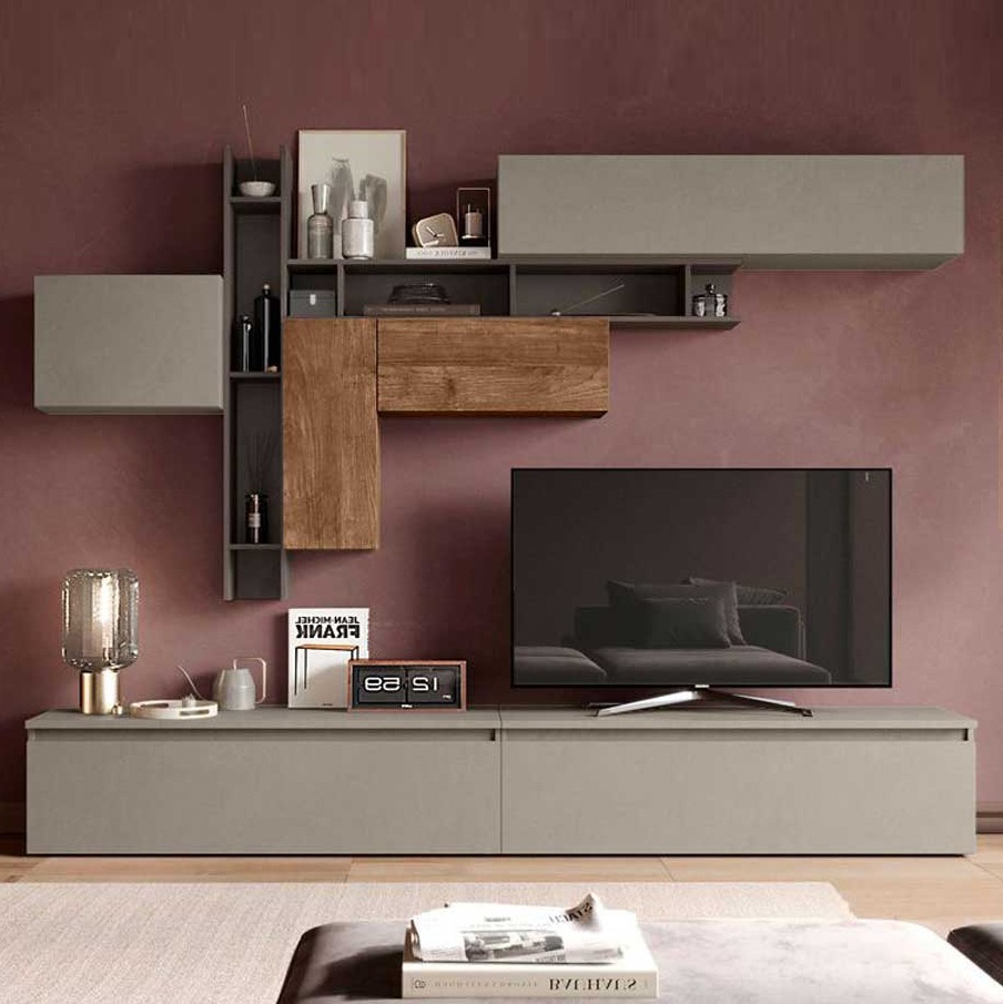 Parete attrezzata moderna, finitura Bronzo, Mercure e Argilla, Made in Italy