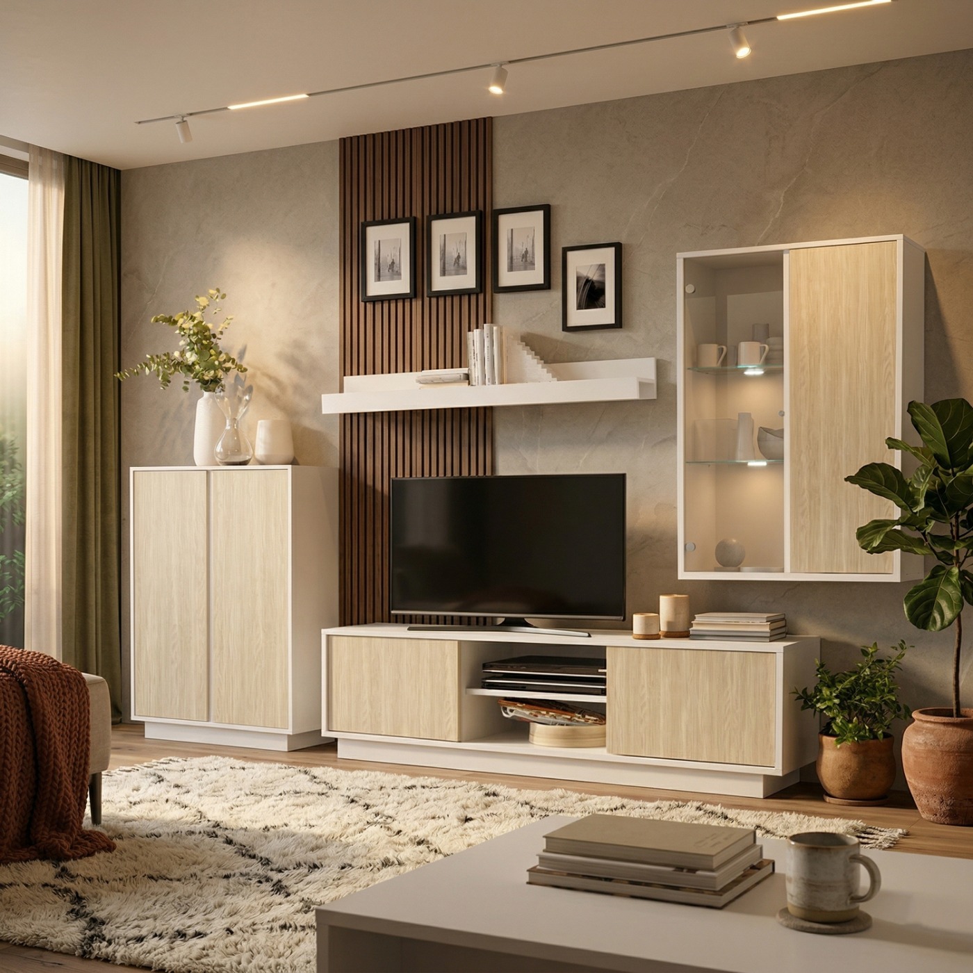 Soggiorno Luminosa scontato, Bianco lucido e Olmo