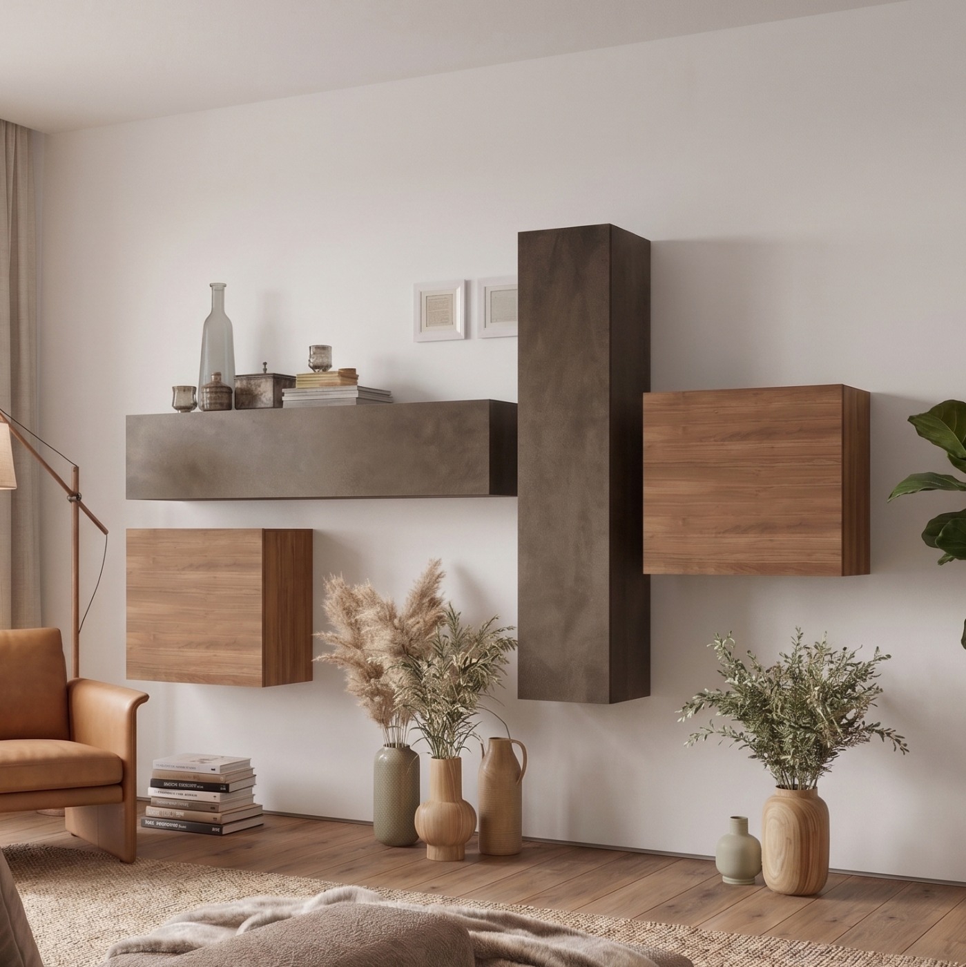 Soggiorno Zenzero moderno, parete attrezzata di design, Mercure e Bronzo