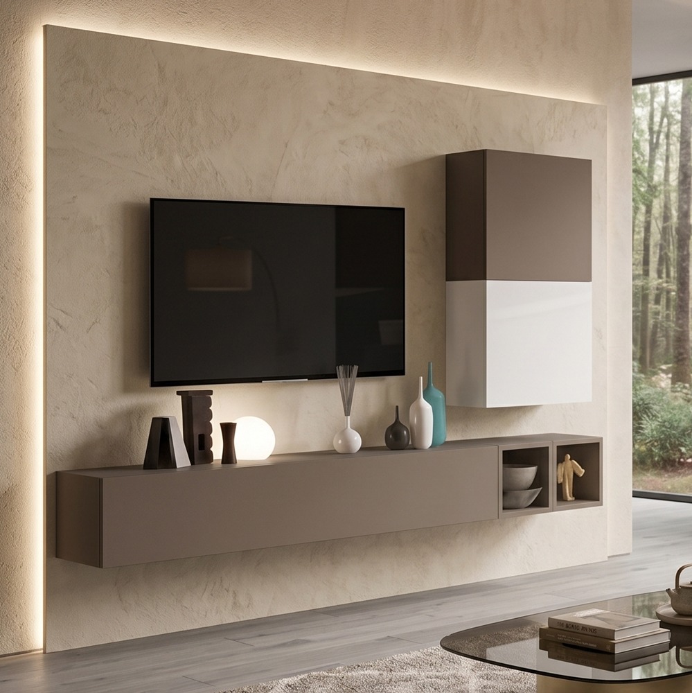 Soggiorno Zenzero, parete soggiorno Bianco lucido e Bronzo