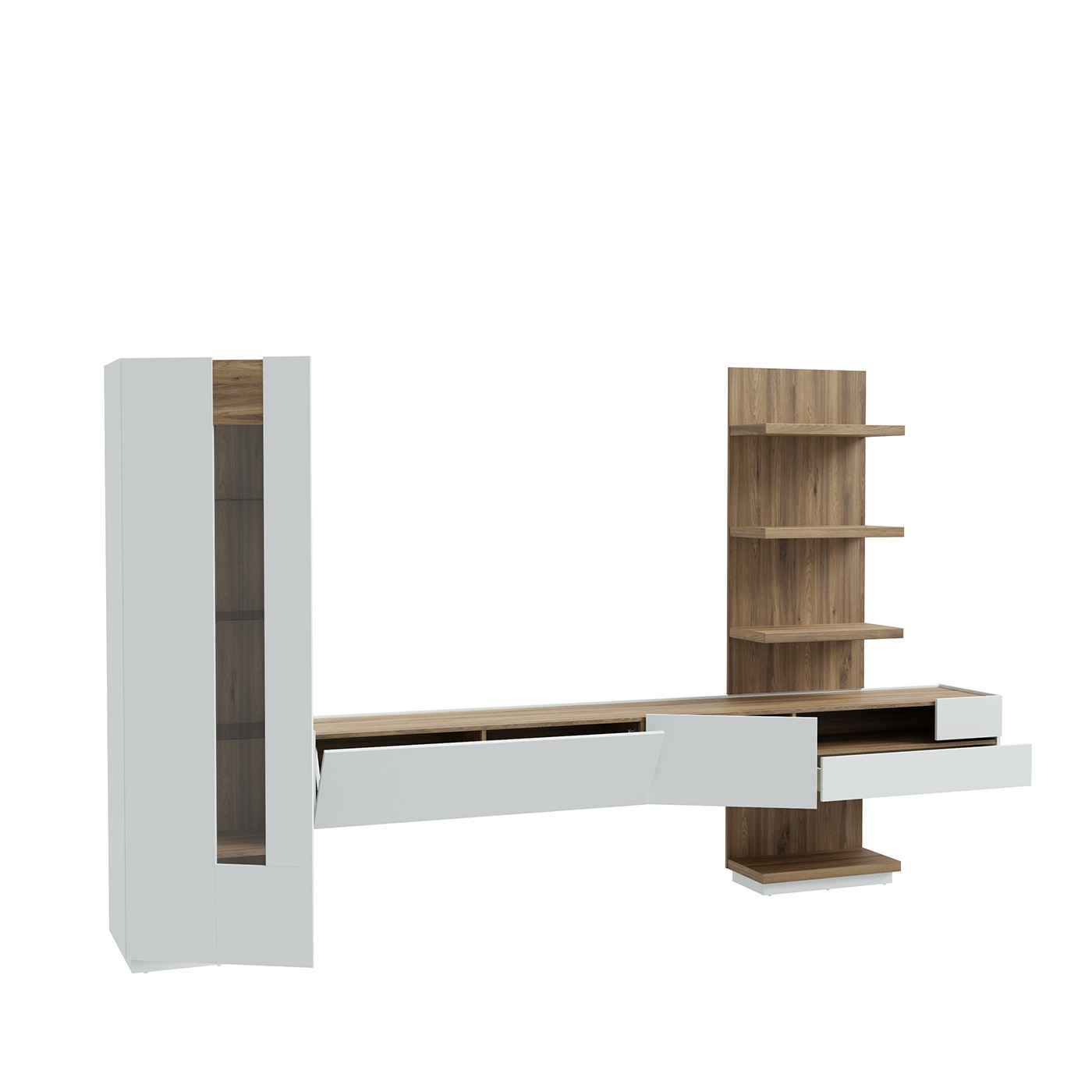 Parete attrezzata con mobile sospeso, 340x194x41 h cm, Bianco gesso e Rovere valencia Zenzero Shop