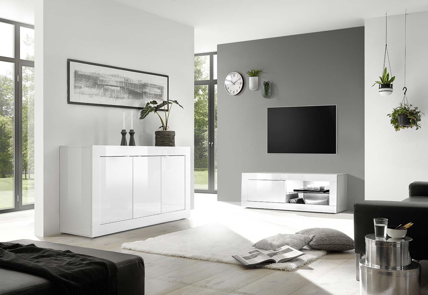 Credenza Moderna a 3 ante, Bianco Lucido