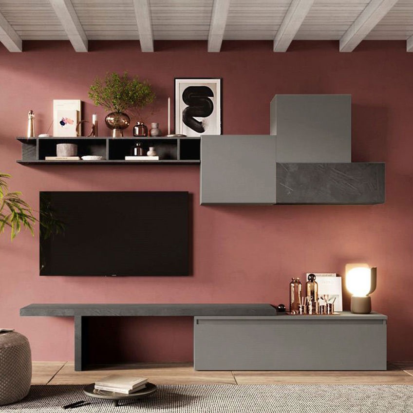 Economica Parete attrezzata di design, colore Ardesia e Piombo