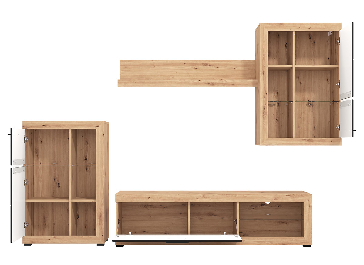 Parete attrezzata con vetrine, finitura Rovere e Nero opaco