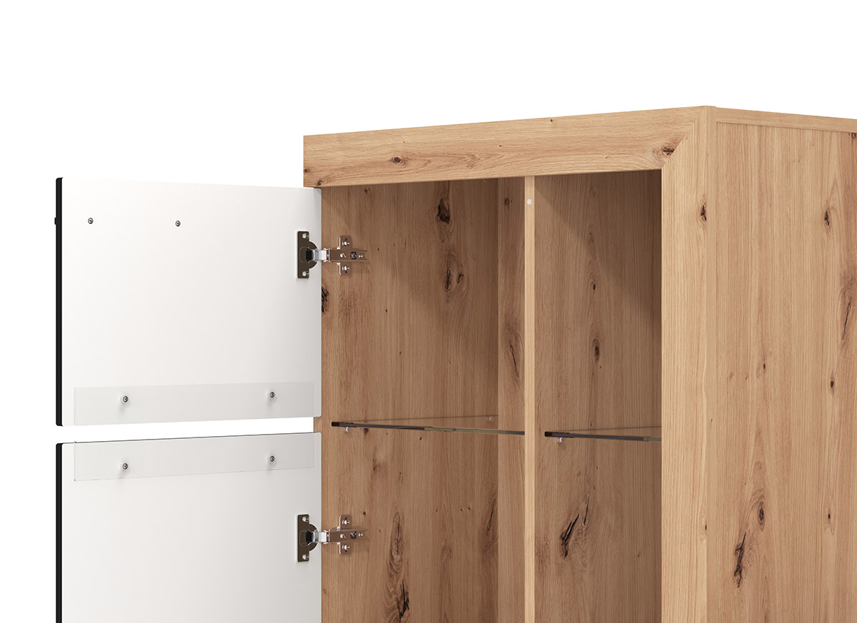 Parete attrezzata con vetrine, finitura Rovere e Nero opaco