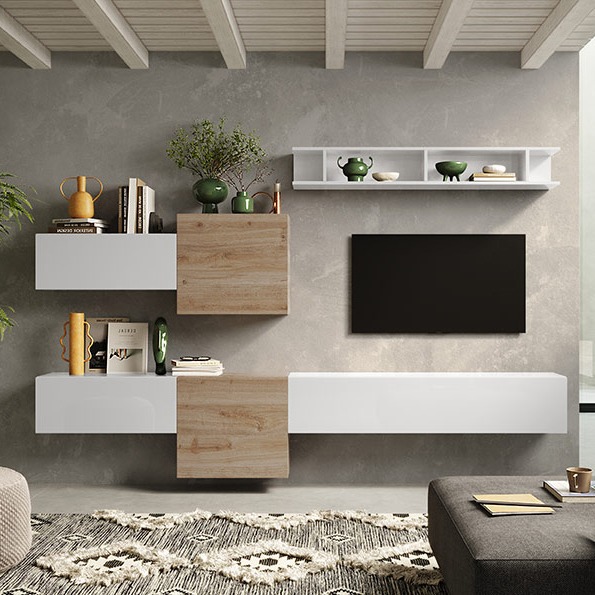 Parete TV Bianco lucido e Cadiz