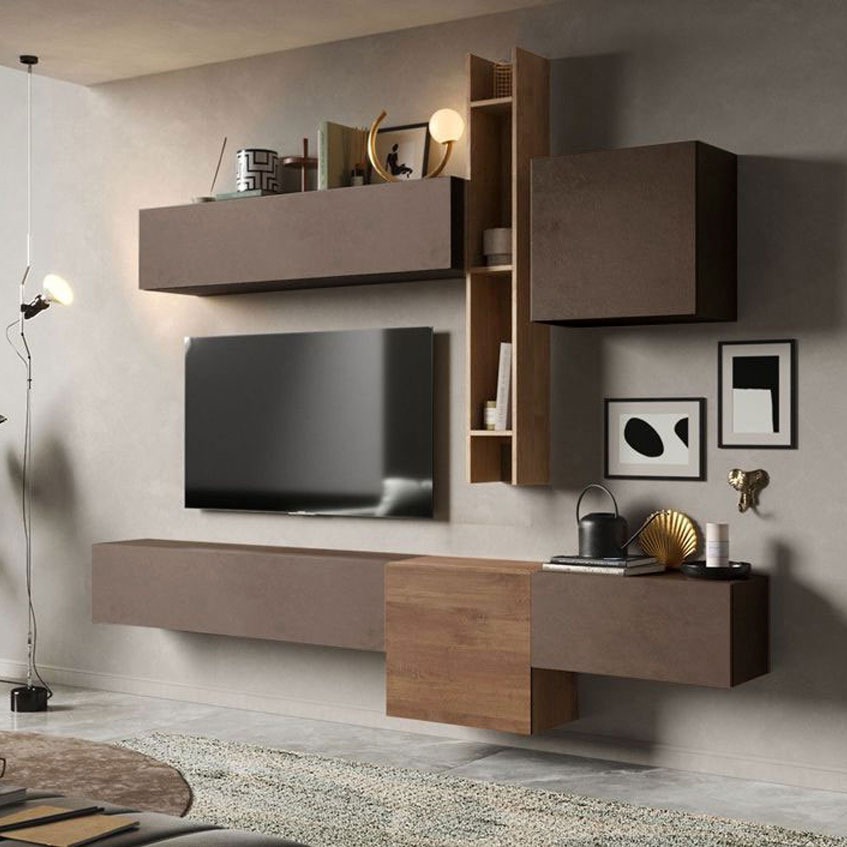 Parete attrezzata di design L.262, finitura Bronzo e Mercure 