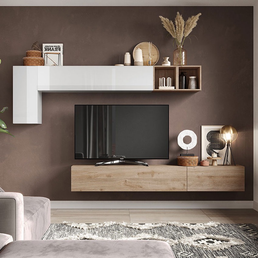 Parete attrezzata Bianco lucido e Cadiz