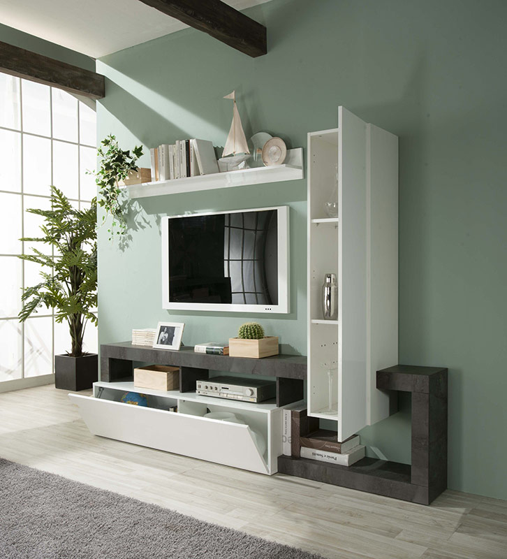 Parete con pensili ossido e bianco lucido, design moderno