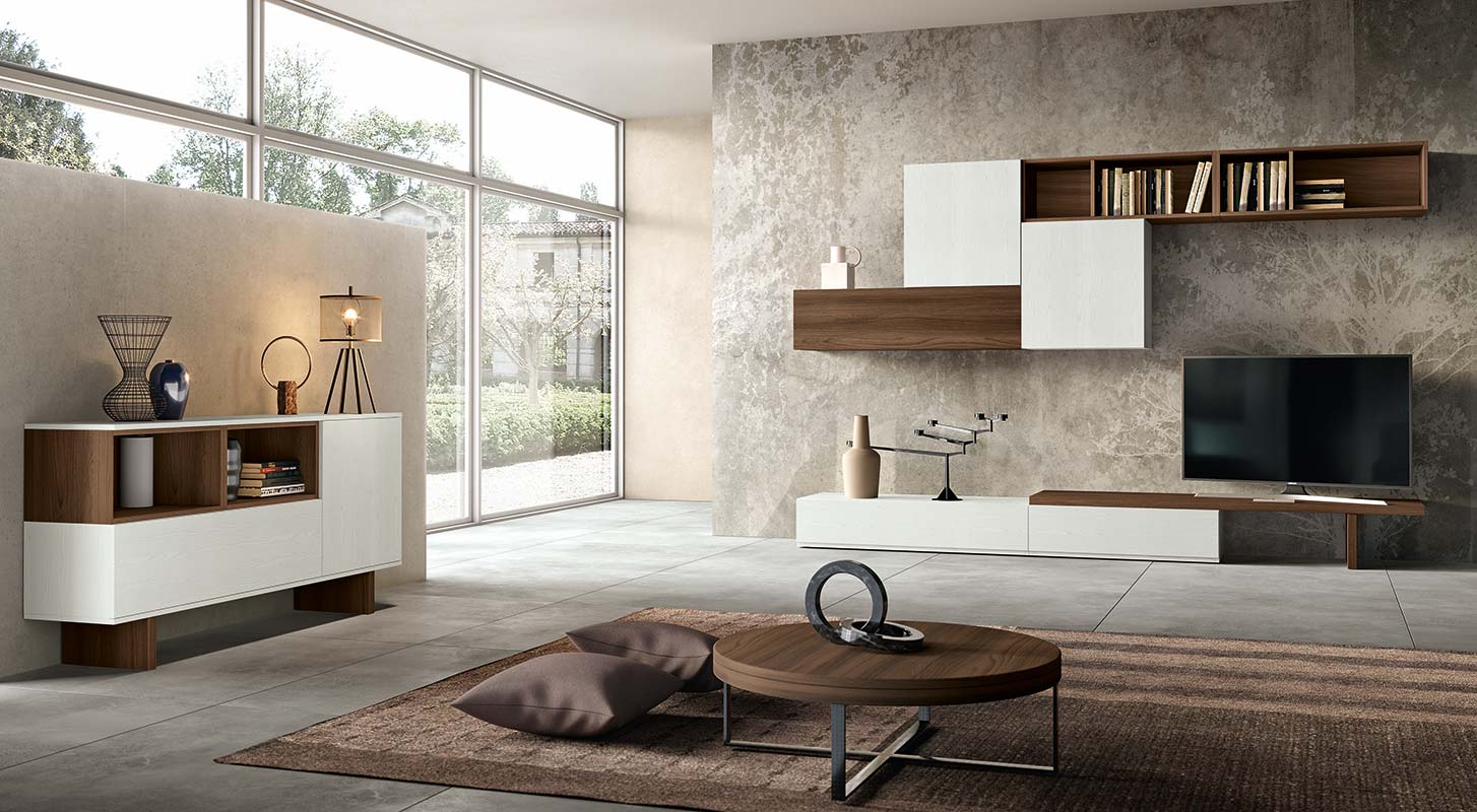 Madia moderna Medusa a 2 ante in finitura Bianco frassinato e Quercia brown