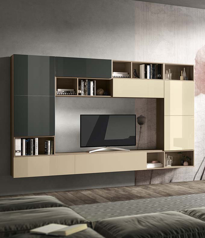 Soggiorno moderno Bolla con parete attrezzata e ingresso