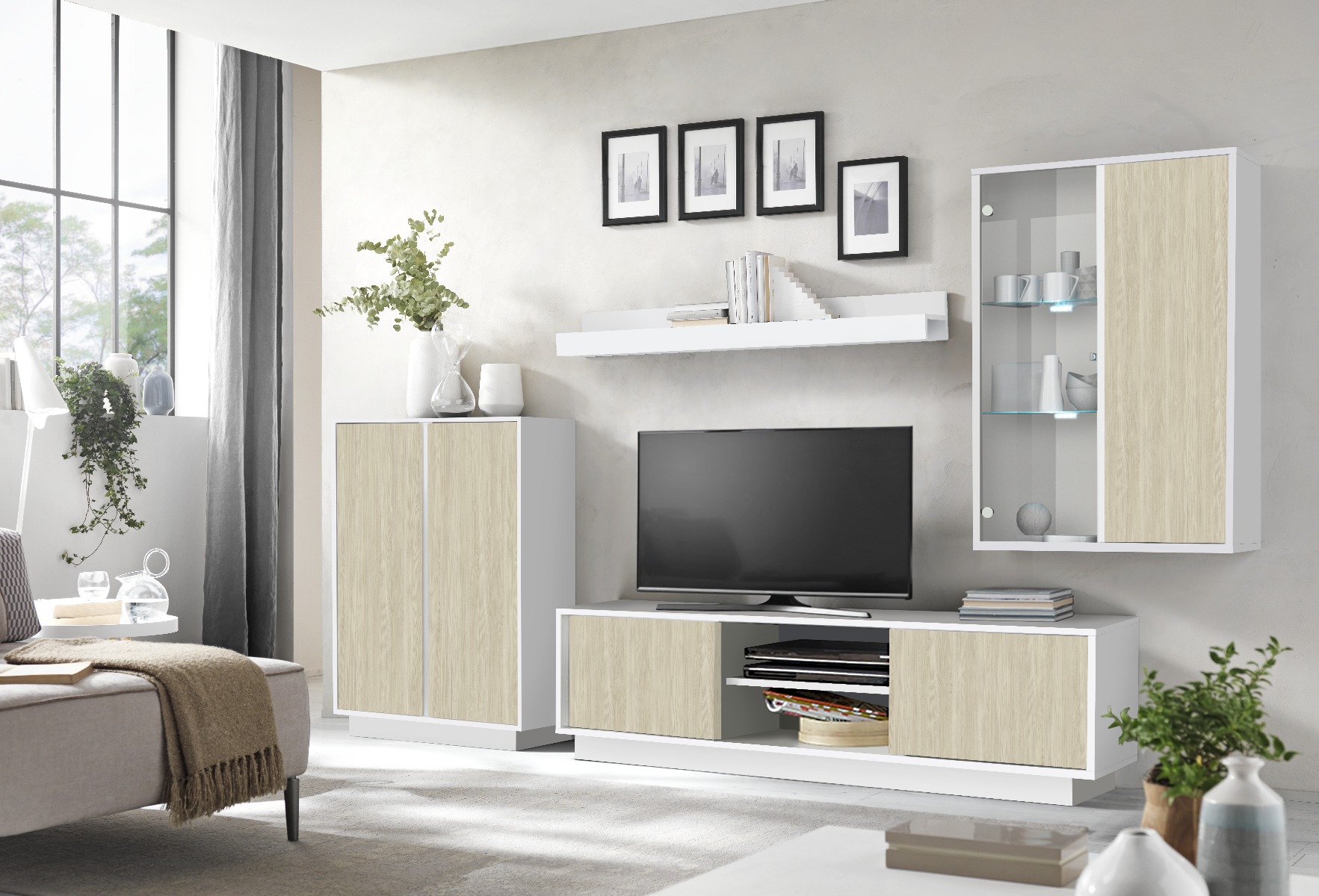 Soggiorno Luminosa scontato, Bianco lucido e Olmo