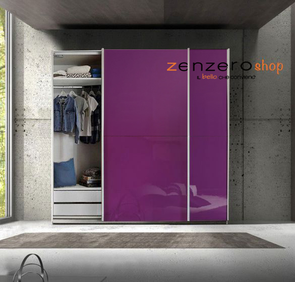 Armadio scorrevole Bicolore a 2 ante, finitura Lilla Lucido 240x210