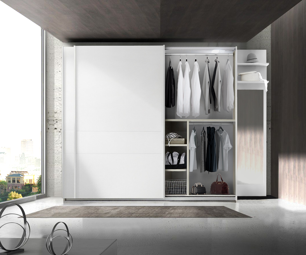 Armadio scorrevole scontato, bianco opaco, made in Italy