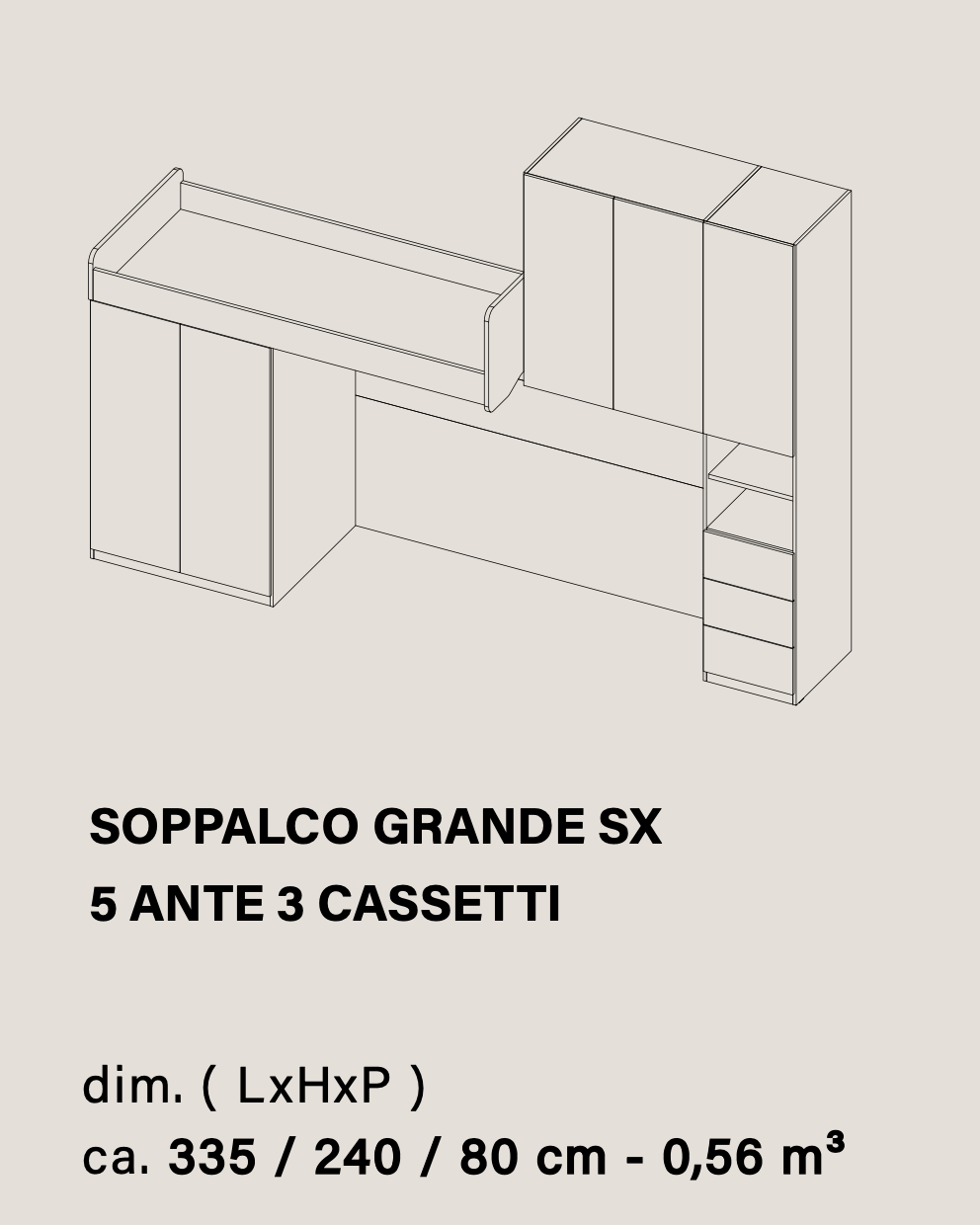 Letto a soppalco, Bianco opaco e Gesso, L.335