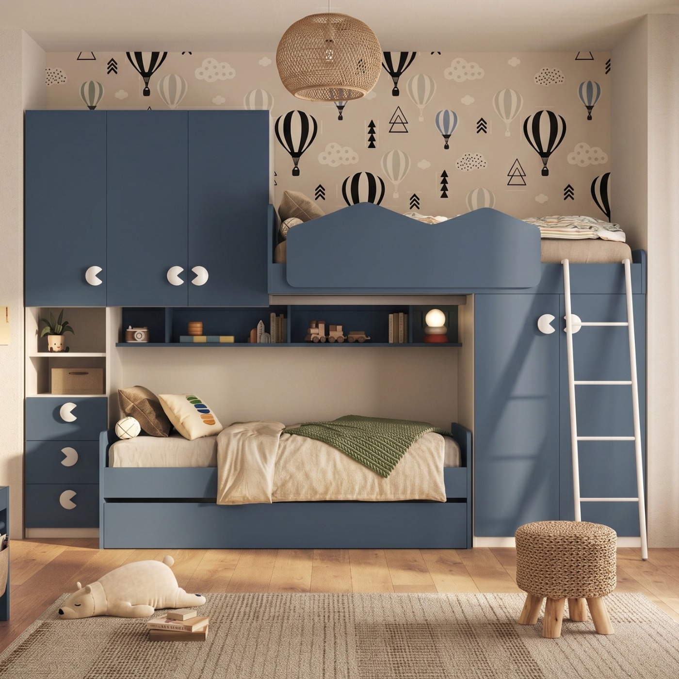 Soppalco per camerette Blu navy e Bianco opaco, L.335