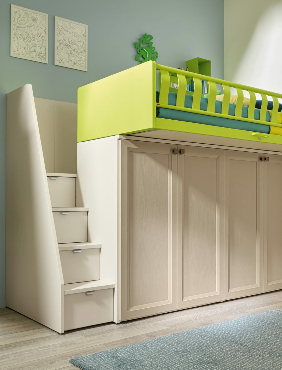 Letto a soppalco con passerella e armadio, Moretti Compact KC512