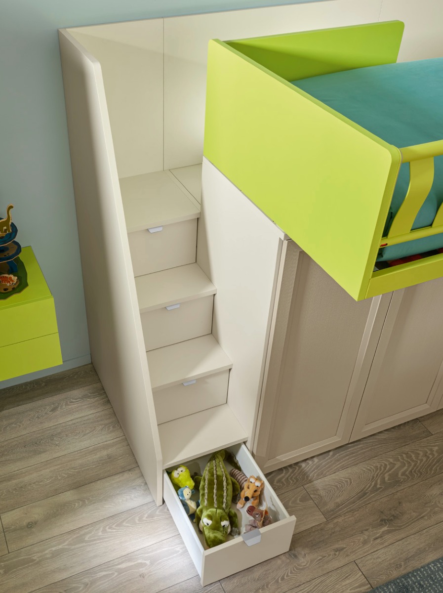 Letto a soppalco con passerella e armadio, Moretti Compact KC512