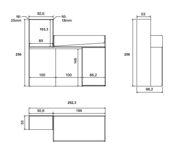 Cameretta a soppalco con armadio angolare, finitura Giallo cedro, Olmo natura, Visone