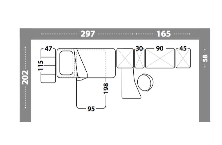 Soppalco camerette con due posti letto e scaletta contenitiva, finitura Rovere ambra, Blu reale e Rosa antico