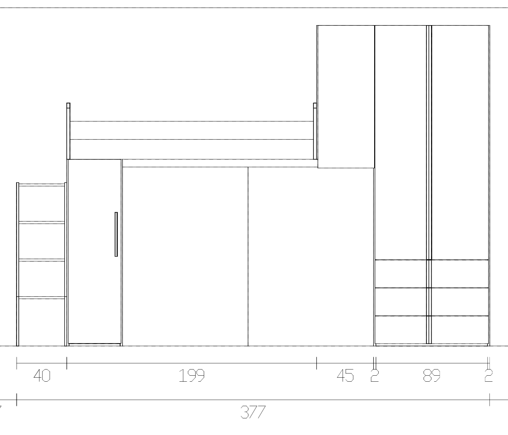 Cameretta soppalco con passerella, Rovere nordico e Bianco opaco