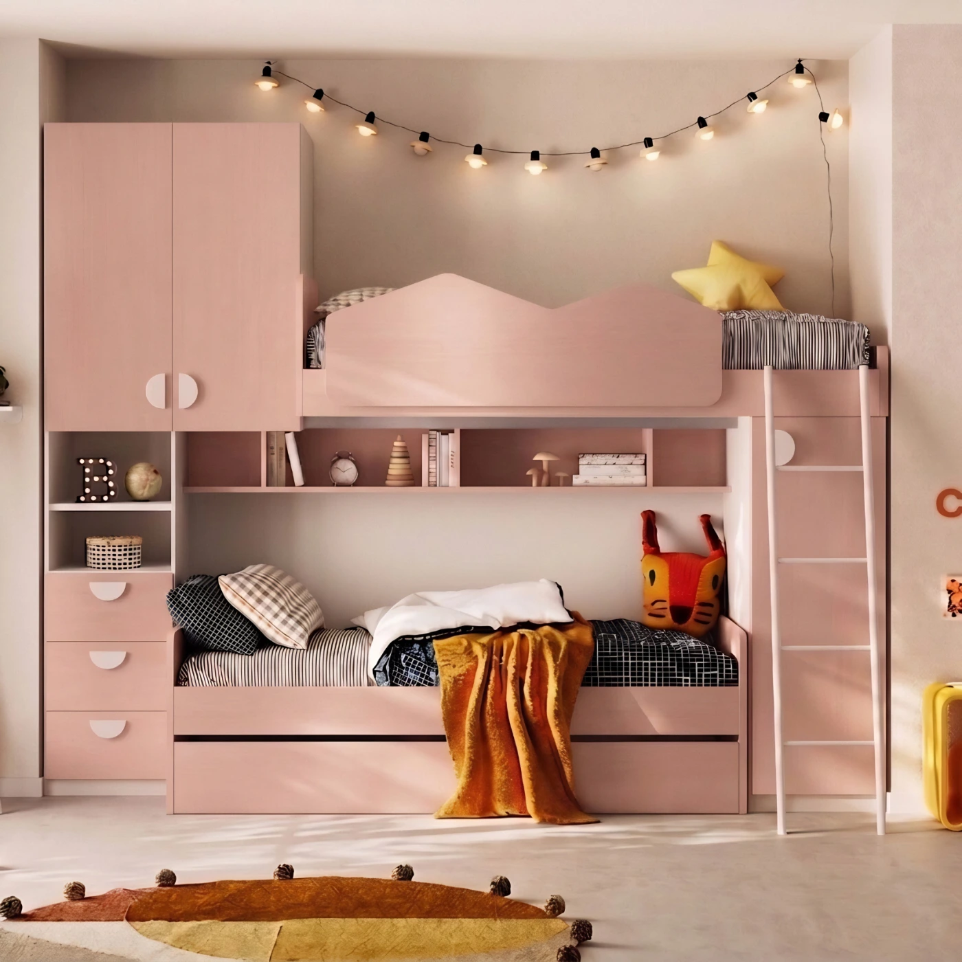 Soppalco Rosa Flamingo per cameretta, L.290