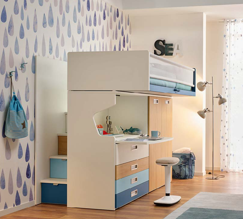 Letto a soppalco con armadio e scrivania Moretti Compact KC511